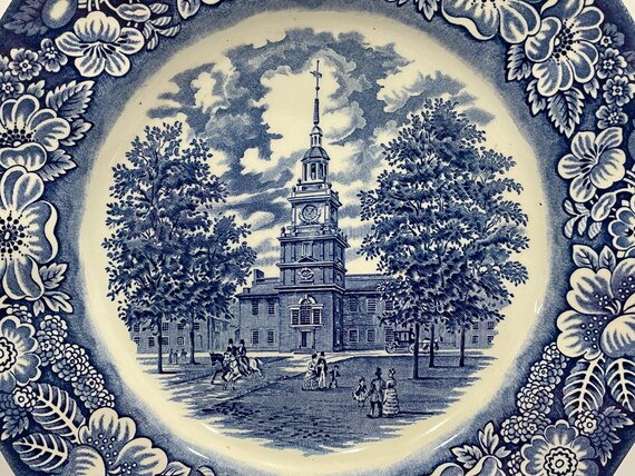 Vintage Liberty Blue Dinner Plate, Independence Hall