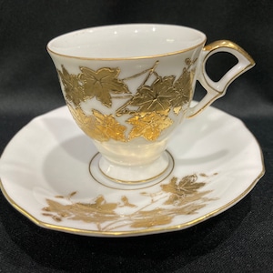 Ucagco China, Made in Japan, Gold Leaf Demitasse Cup and Saucer, Mini Cup and Saucer Leaves of Gold