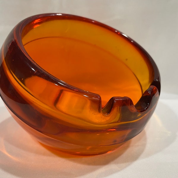 Viking Glass Mid Century Modern, Orange Orb Dome Ashtray, Orange Ball Ashtray, Round Ball Glass Ashtray