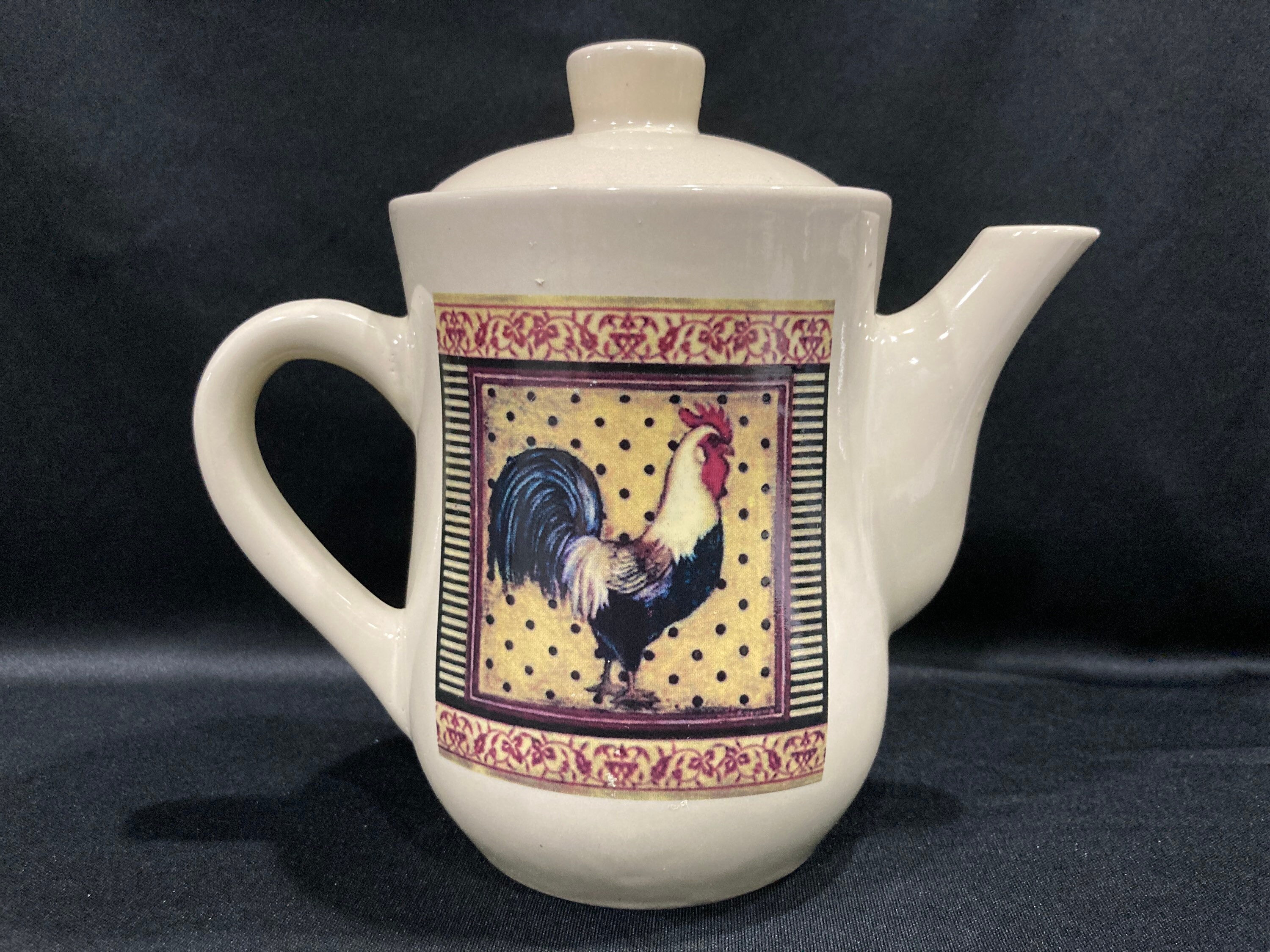 1:12  Scale White Ceramic Cockerel Motif Teapot 