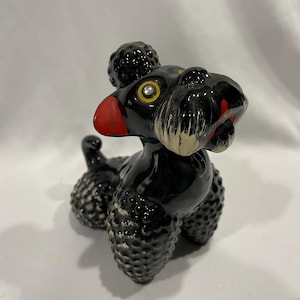 Redware Black Poodle Figurine, Made in Japan, Black Poodle