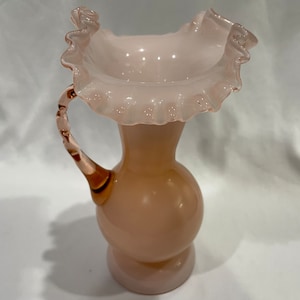 Fenton Double Crimped Pink Pitcher, Crimpted Handle Fenton Pitcher, Pink Fenton Art Glass