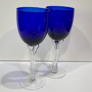 Cobalt Art Glass Style Wine Glasses - Set of 2
