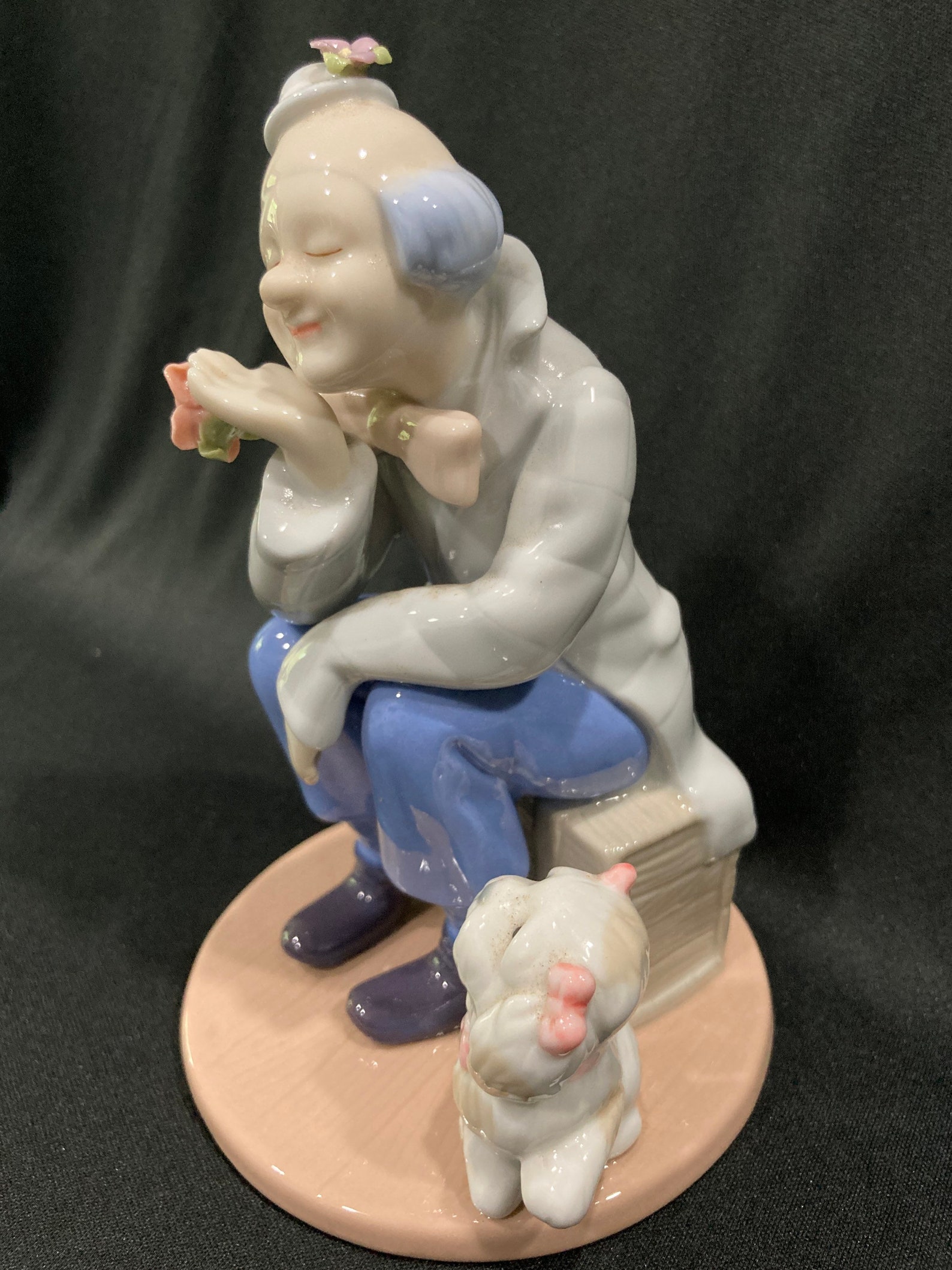 Paul Sebastian Figurine Clown Holding a Flowery With a Puppy Etsy