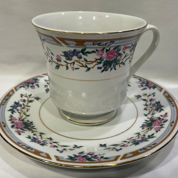 Truly Tasteful China,  Pink and Purple Floral, PInk Floral Gold Trimmed Cup and Saucer