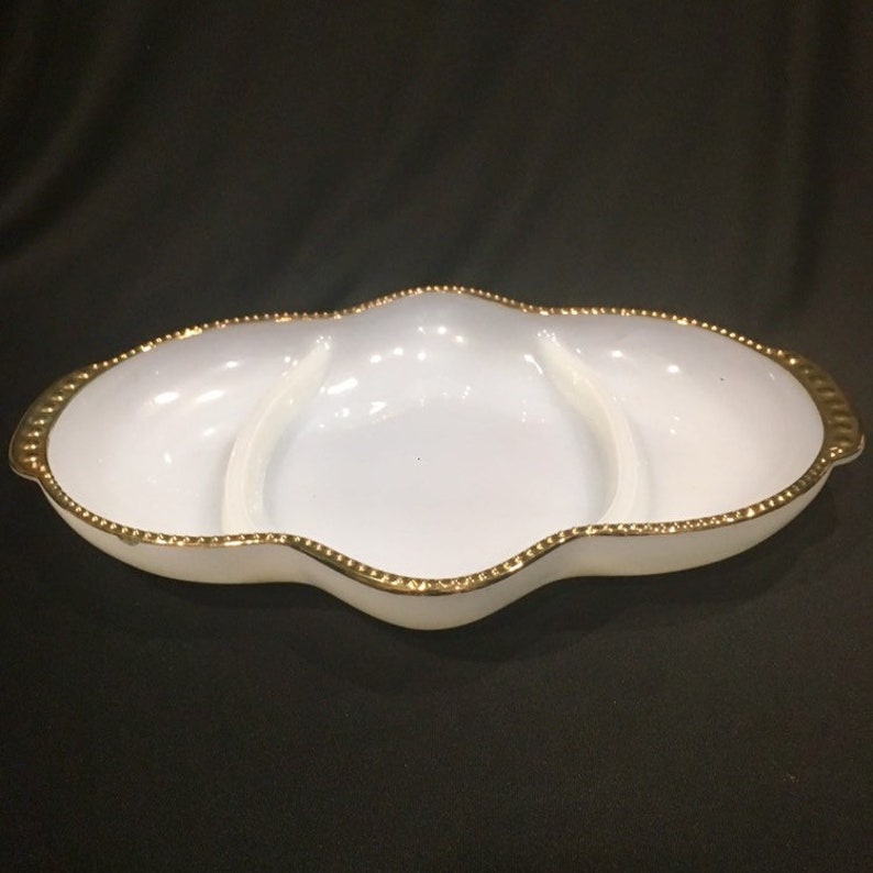 Fire King Anchor Hocking Milk Glass Partioned Serving Platter Etsy