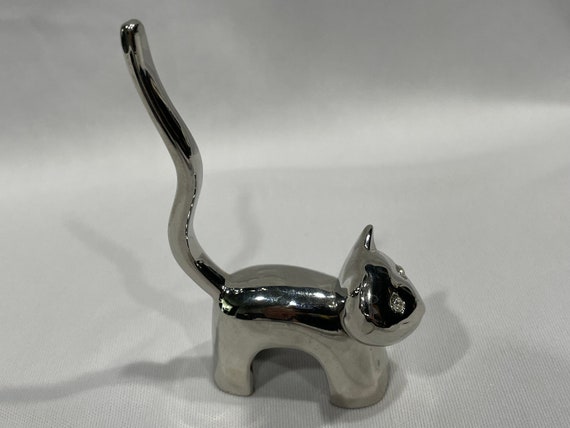 Cat Tail Ring Holder, Silvertone Cat Tail Ring Ho… - image 5