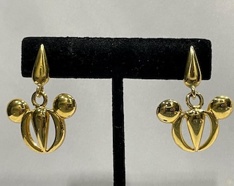Mickey Mouse Head Earrings, Dangling Mickey Goldtone earrings, Disney Jewelry