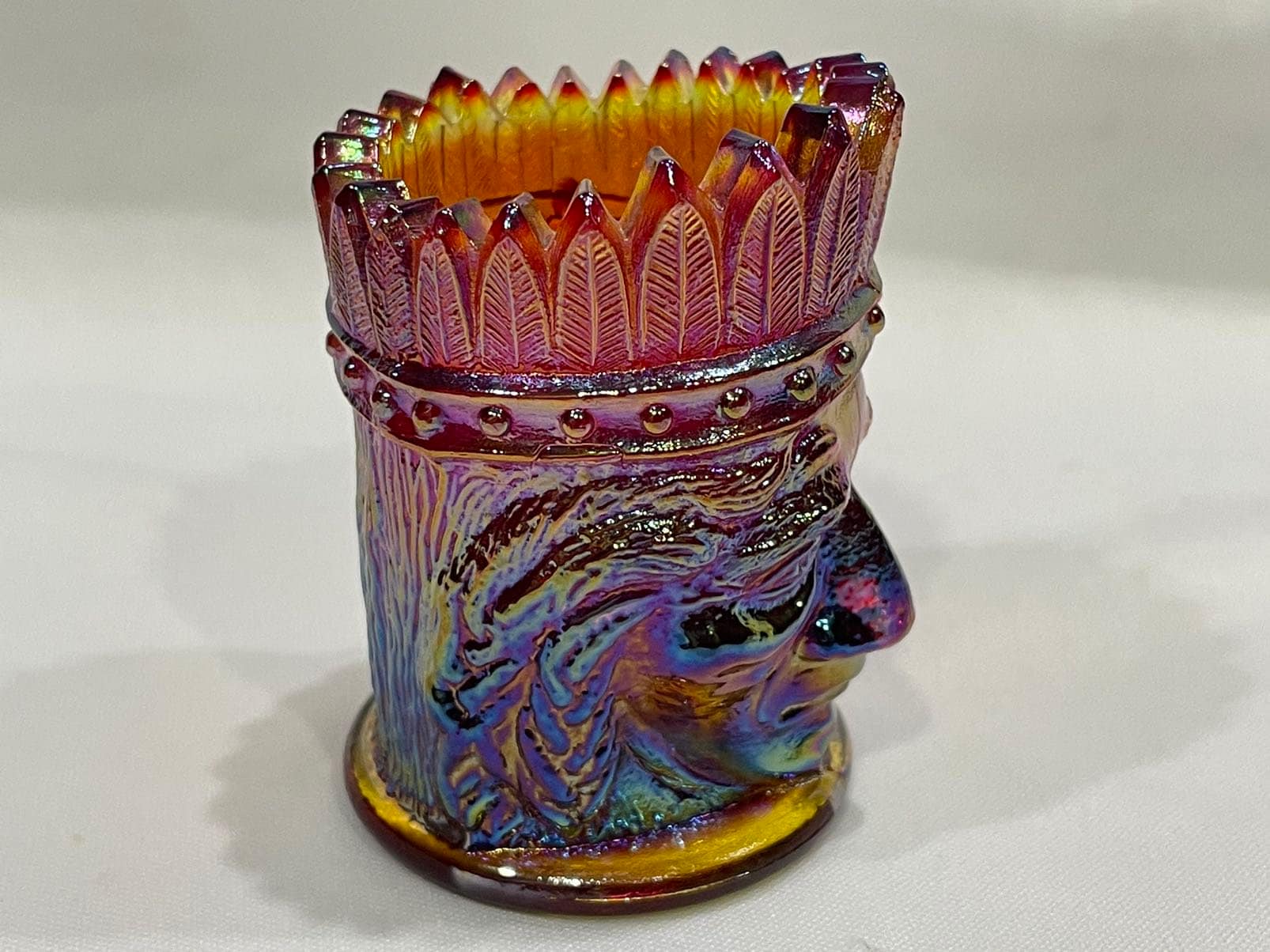 Joe St. Clair Red Amberina Carnival Glass Indian Head Toothpick