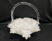 Fenton Art Glass Handblown Silvercrest Ruffled Basket
