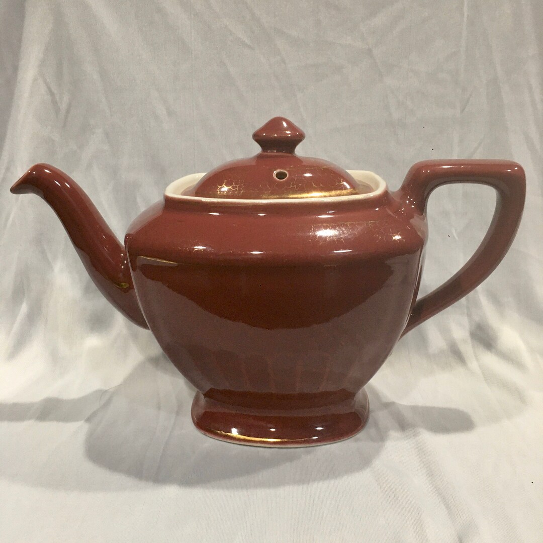 Vintage Hall Pottery Teapot Hollywood Vintage Burgundy S7714 Etsy