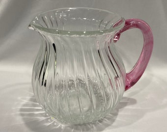 Round Tableware Drinks Pitcher Vase Kitchen Dining Ribbed Clear Glass Jug