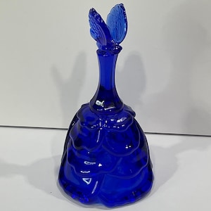 Fenton, Cobalt Blue Drape Bell with Butter on Top of Handle, Blue Glass Bell