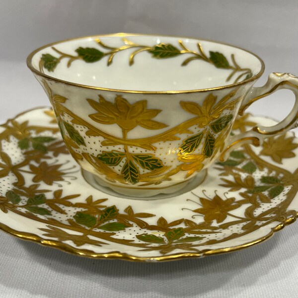 France Depose China, Demitasse Gold and Green Teacup Set, Small Teacup Set