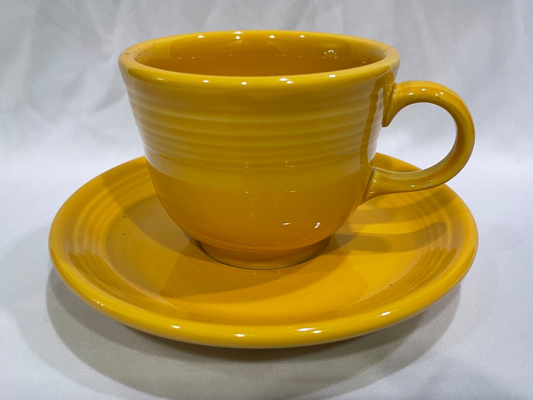 Fiesta Ware Golden Yellow Cup and Saucer, Bright Colored Cup and Saucer