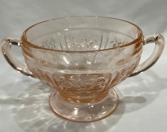 Federal Glass Sharon Pink Open Sugar Bowl, Pink Glass Bowl