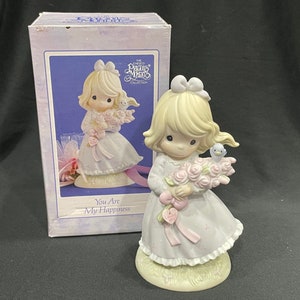 Precious Moments, Enesco, You are My Happiness, 526185, One Year Production Figurine, Girl with Bouquet of Flowers, with Box