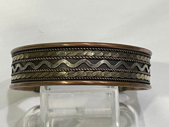 Copper and Brass Bracelet with Native American De… - image 1