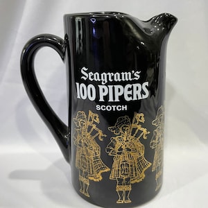 Seagrams Distiller Blended Scotch, 100 Pipers Small Pub Jug, Bar Pitcher, Small Pitcher