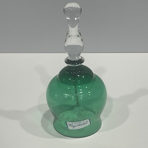 Bohemia Crystalex Green Bell with Clear Handle, Made in the Czech Republic.  Blown Glass Green Bell with Clear Handle