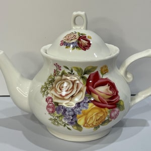 Arthur Wood Teapot. Rose Teapot, Teapot with Flowers, Three Cup Floral Teapot, Tea Party Teapot, PInk, Red and Yellow Roses