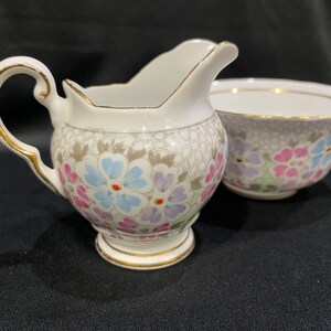 Tuscany Fine Bone China, Floral Creamer and Open Sugar Bowl, Made in England, Porcelain Small Sugar  and Creamer