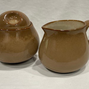 Sango Nova Tan Glazed Pottery Creamer and Sugar Bowl