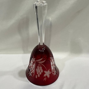 Red Bohemian Cut Glass Bell, Dot and Leave Red Glass bELL
