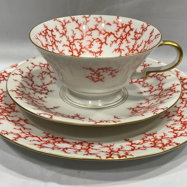 Edelstein Bavaria China, Red Coral Cup and Saucer with Luncheon Plate