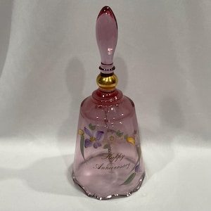 Fenton Art Glass Hand Blown Bell, Anniversary Fenton Bell , Hand Painted Flowers