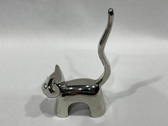 Cat Tail Ring Holder, Silvertone Cat Tail Ring Ho… - image 4