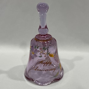 Fenton Art Glass Hand Blown Mini Bell, Anniversary Fenton Small Bell , Hand Painted Flowers