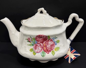 Arthur Wood Pink Rose Floral Teapot, Vintage Rose Tea Party Server, Made in England