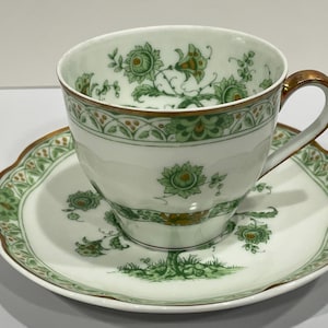 Vintage Haviland Limoges Demitasse Cup and Saucer, Bonneval Green