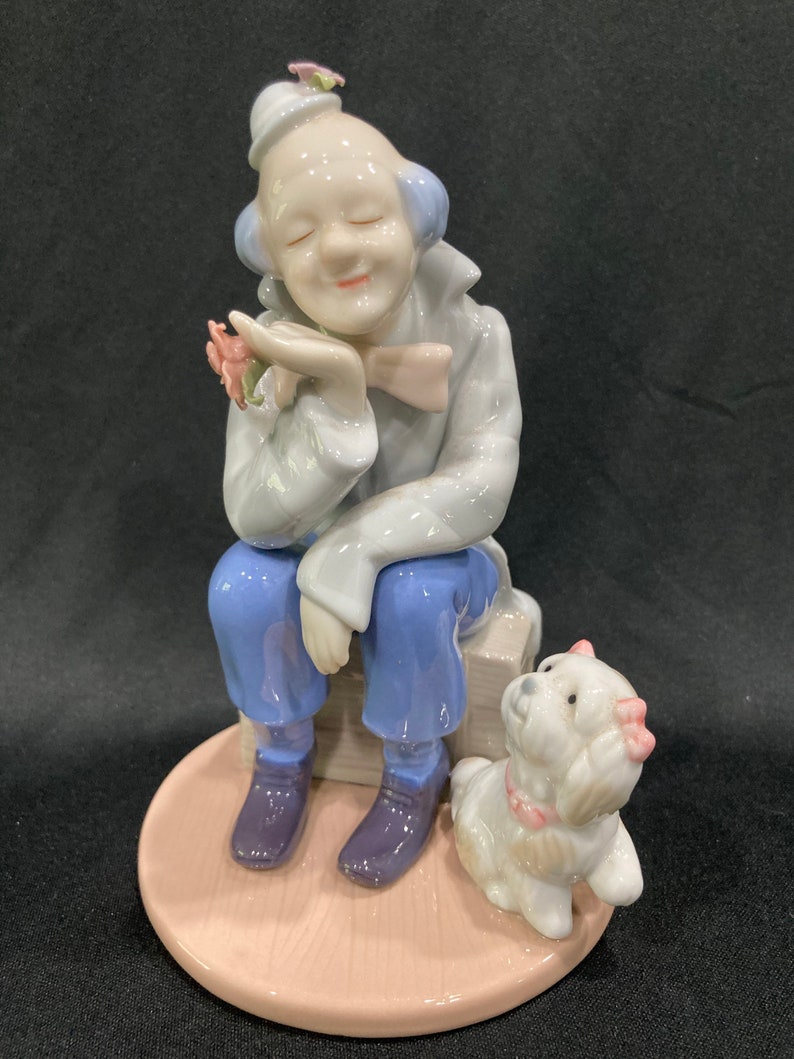 Paul Sebastian Figurine Clown Holding a Flowery With a Puppy Etsy