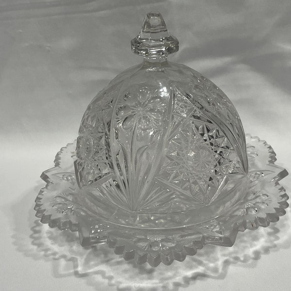 Imperial Glass,, La Rochelle Butter Dish, Round Pressed Glass e Butter Dish/Cheese Keeper