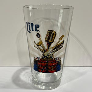 Miller Lite Musical Instrment Performer Pint Glass, Beer Glass with Microphone, Keyboard and Guitar Head