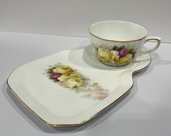 Vintage Porcelain Cup and Plate Set, Hand-Painted Wild Roses