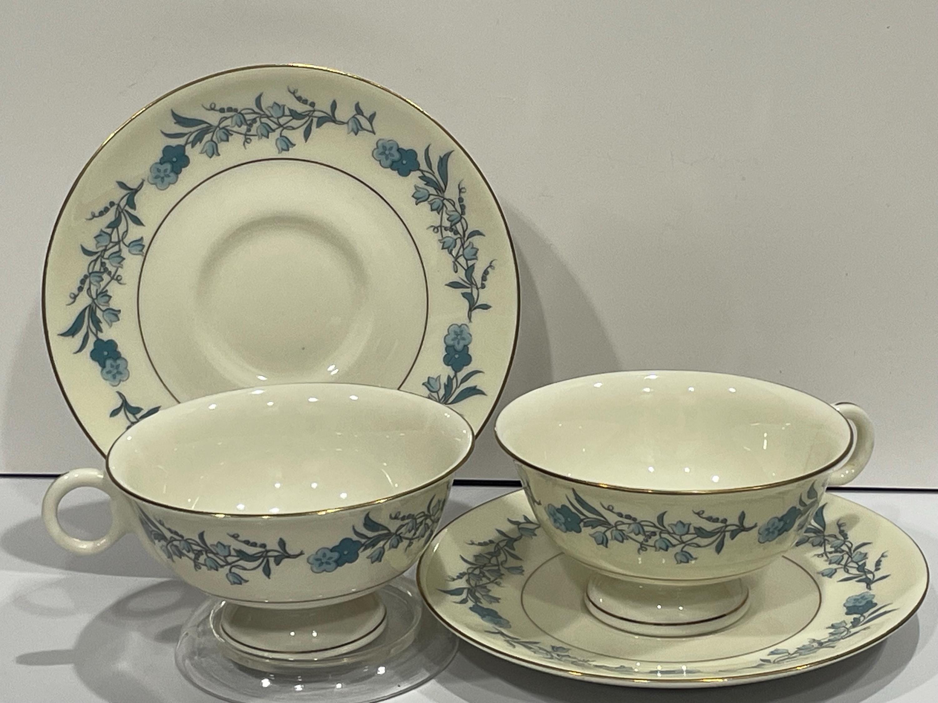 Theodore Haviland Clinton Cups and Saucers, Silver Trim, Blue