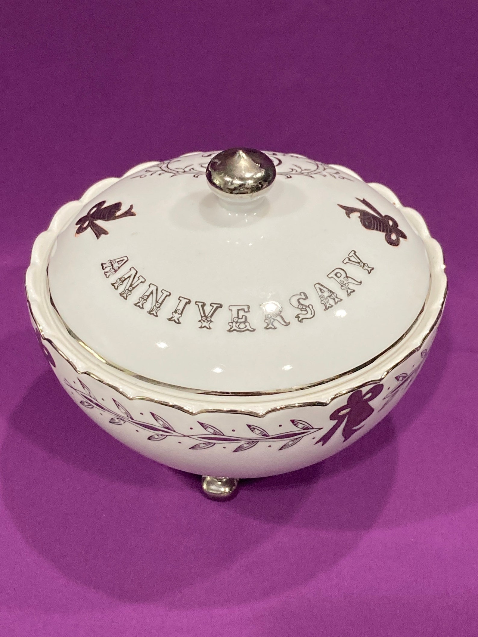 Lefton China 25th Anniversary Covered Candy Dish Footed 998 Etsy