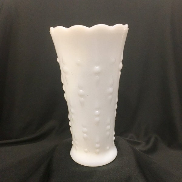 Anchor Hocking Milk Glass “Tear Drop and Pearls" Scalloped Edge Vase  - 8.25"