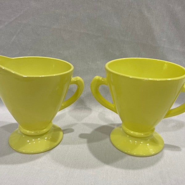 Vintage Hazel Atlas Lemon Yellow  Ovide Sugar and Creamer set