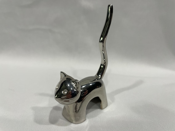 Cat Tail Ring Holder, Silvertone Cat Tail Ring Ho… - image 1