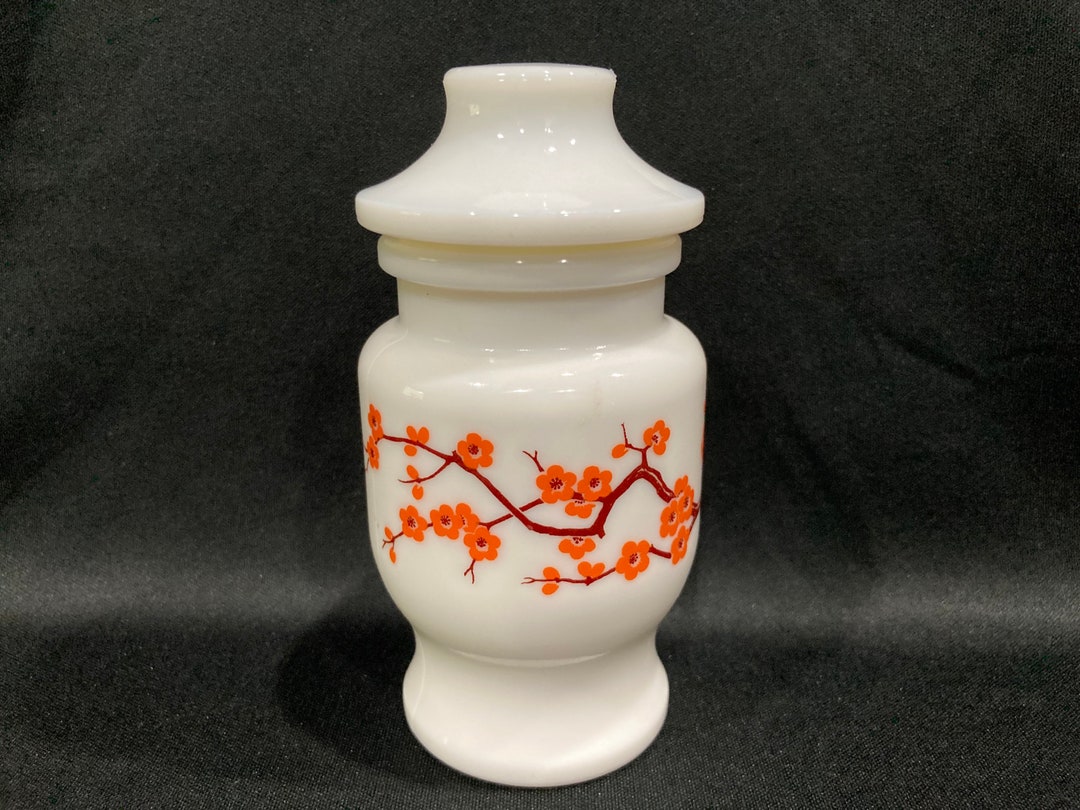 Ariel Opaline Milk Glass Mustard Jar, Cherry Blossom, Apacathy Jar, Made in Belgium Etsy