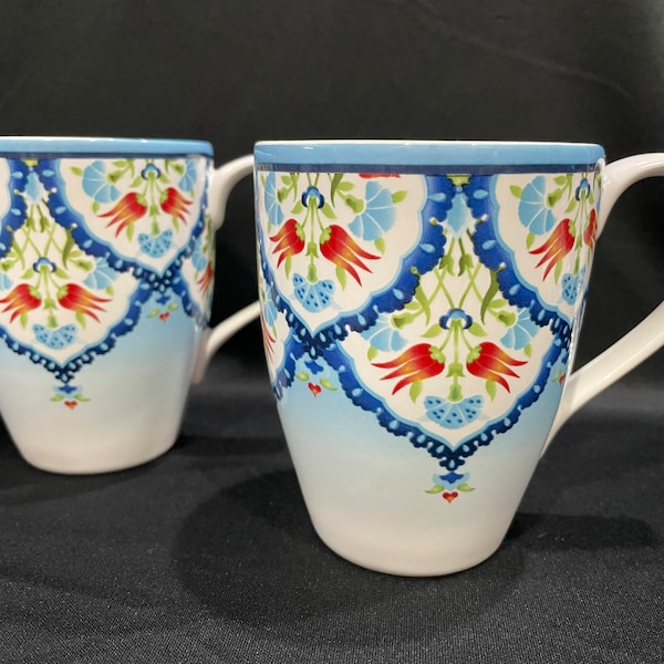 222 Fifth Pottery, Tunisia  Mug, Mosiac Pattern Coffee Mug - Set of 2