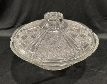 Pressed Glass Covered Candy Bowl, FNG Indonesia Daisy Button Cane Candy Dish