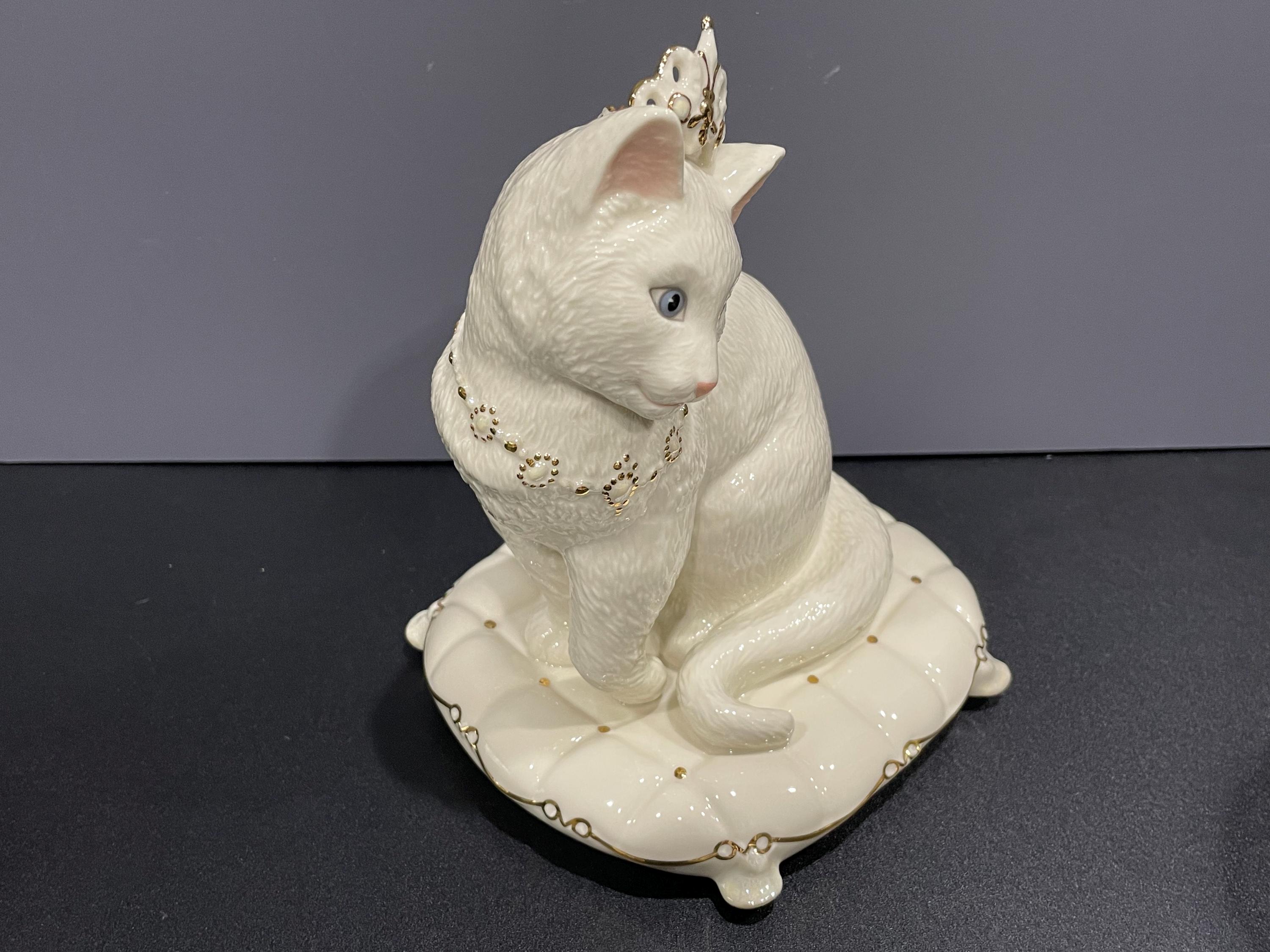 Lenox Pampered Princess, Cat in a Tiara Sitting on a Tufted Pillow