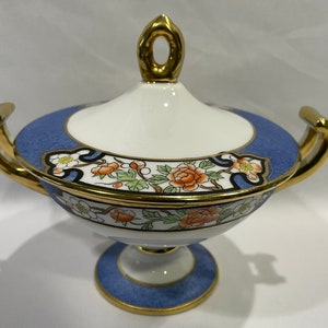 Nippon China, Mouvmira Brothers Art Deco Style Pedestal Double Handled Bowl,  Sugar Bowl