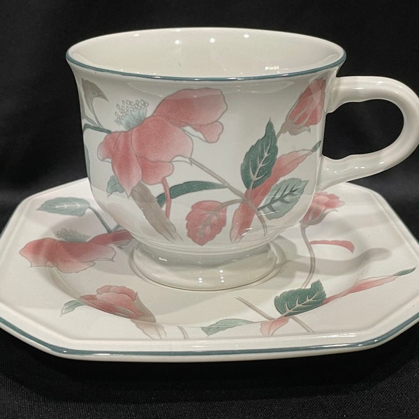 Mikasa Continental, Silk Flowers, F3003, Cup and Saucer,  Mauve Flowers and Green Leaf