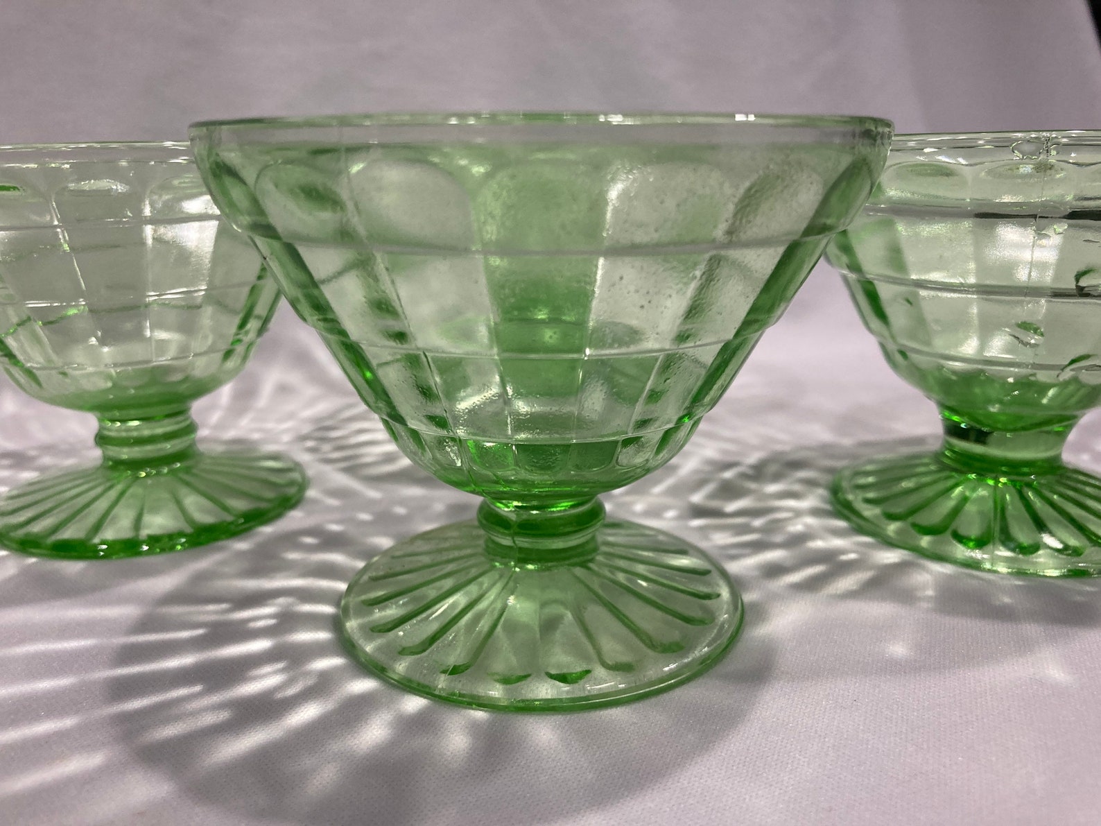 Vintage Green Glass Dessert Bowls Anchor Hocking Block Optic Etsy